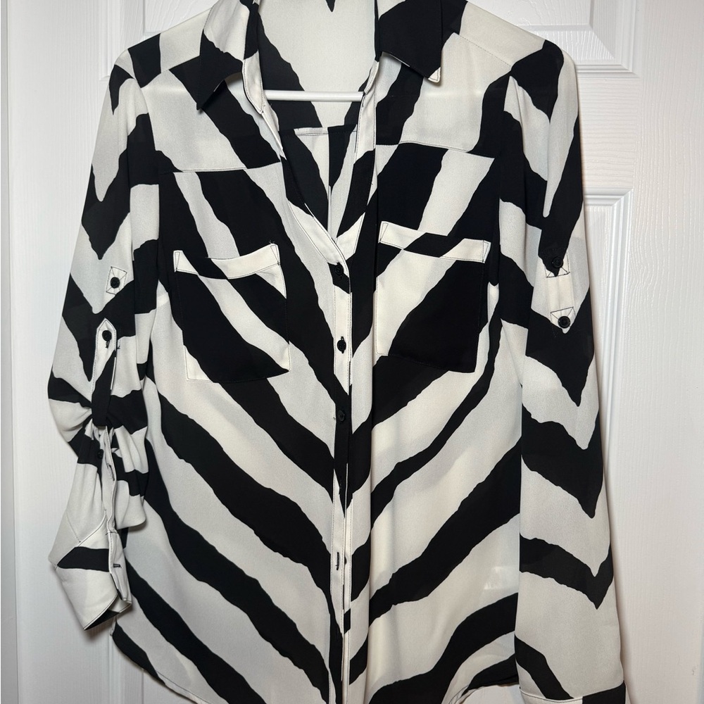 Express Black and White Striped Women's Blouse
